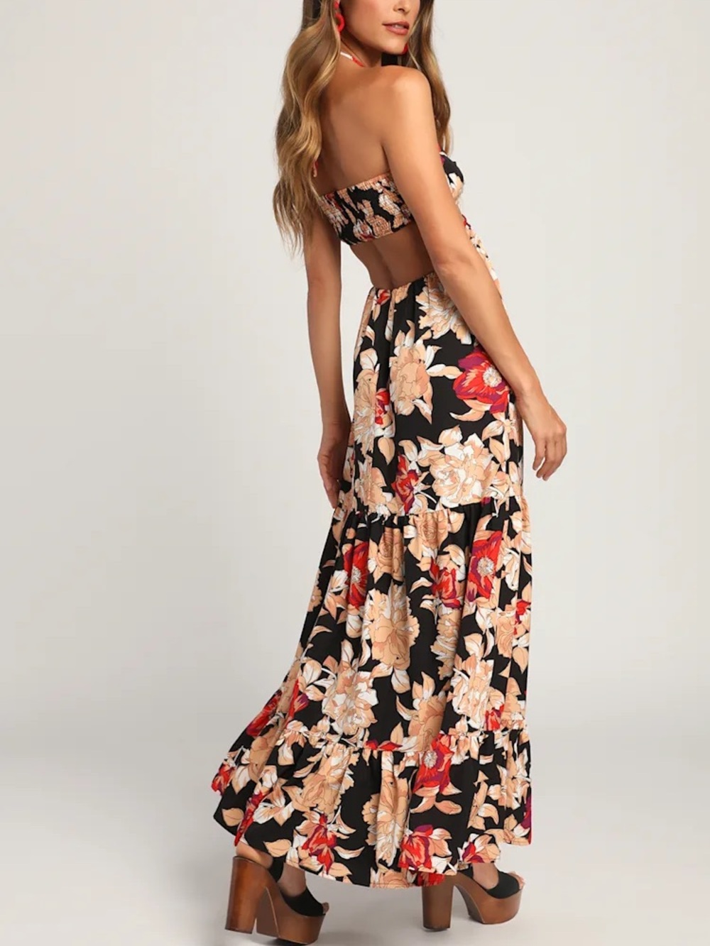 LULU’S Midsummer Moment Black Floral Print Cutout Halter Maxi Dress - Picture 3 of 6
